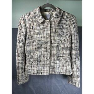 Stylish LOFT Women's White Multi Tweed Blazer Jacket-Size 10
